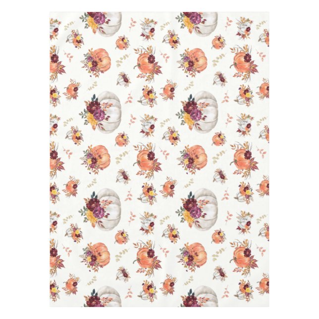 Fall floral pumpkin and leaves print  tablecloth (Front)