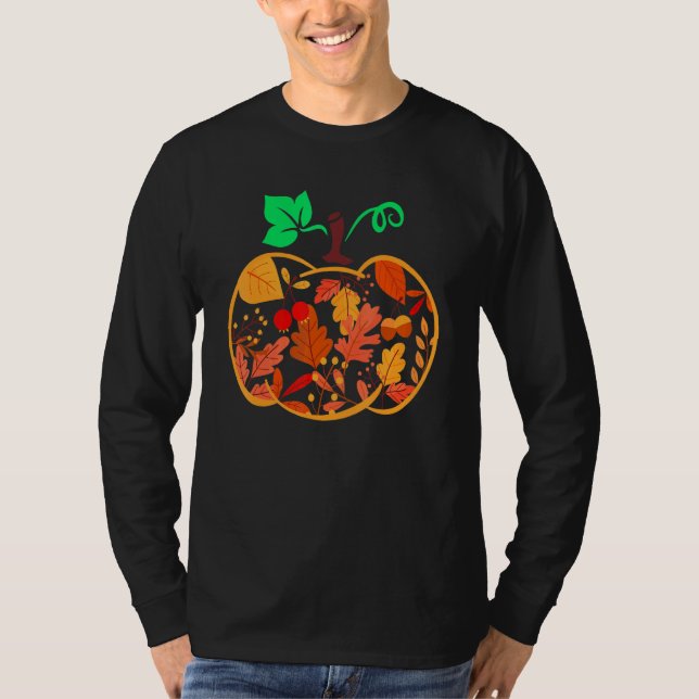Fall Floral Pumpkin Autumn Leaves For Halloween Th T-Shirt (Front)