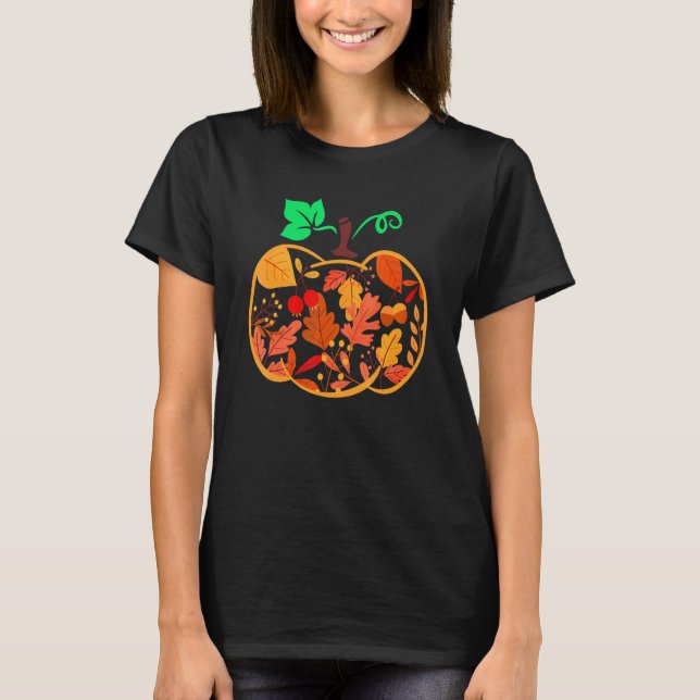 Fall Floral Pumpkin Autumn Leaves For Halloween Th T-Shirt (Front)