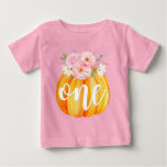 Fall Floral Pumpkin Baby Girl&#39;s 1st Birthday One Baby T-shirt at Zazzle