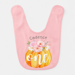 Fall Floral Pumpkin Baby Girl's 1st Birthday ONE Bib