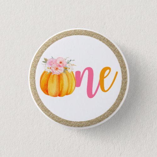 Fall Floral Pumpkin Baby Girls 1st Birthday ONE Button