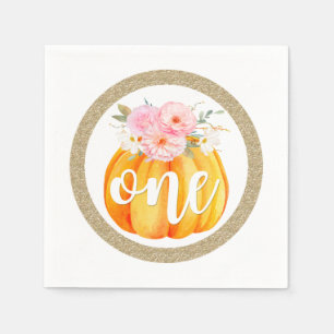Fall Floral Pumpkin Baby Girl's 1st Birthday ONE Napkins