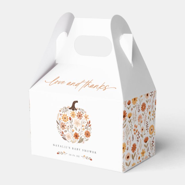 Fall Floral Pumpkin Baby Shower Favor Boxes (Front Side)
