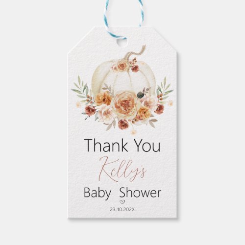 Fall Floral Pumpkin Baby Shower Thank You Tag