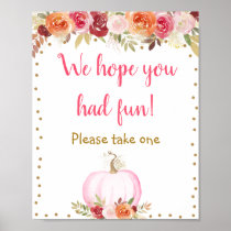 Fall Floral Pumpkin Birthday Party Favor Sign