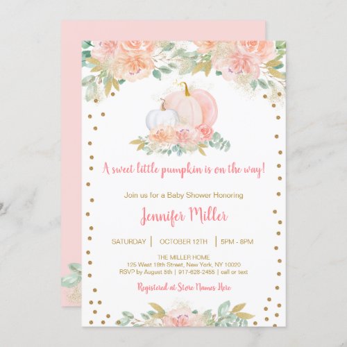 Fall Floral Pumpkin Blush  Gold Baby Shower Invitation