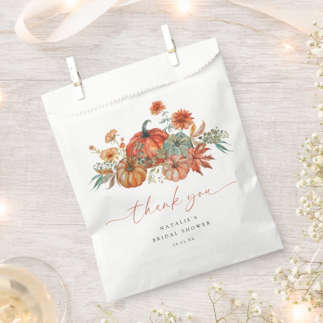 Fall Floral Pumpkin Bridal Shower Favor Bag (Clipped)