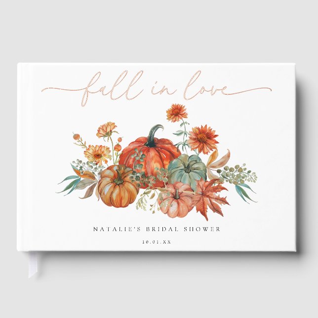 Fall Floral Pumpkin Bridal Shower Foil Guest Book (Front)