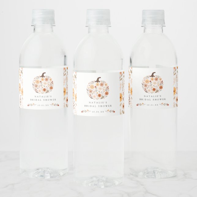 Fall Floral Pumpkin Bridal Shower Water Bottle Label (Bottles)