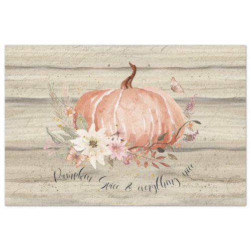 Fall Floral Pumpkin Burnt Orange Script Decoupage Tissue Paper