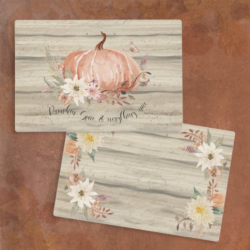 Fall Floral Pumpkin Burnt Orange Script Rustic  Placemat