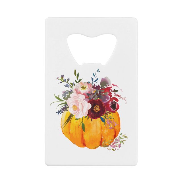 fall, floral, pumpkin credit card bottle opener (Front)