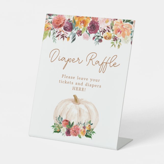 Fall Floral Pumpkin Diaper Raffle Sign  (Front)