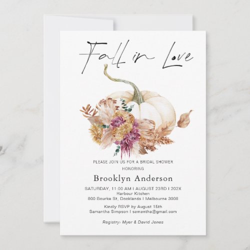 Fall Floral Pumpkin Fall In Love Bridal Shower Inv Invitation