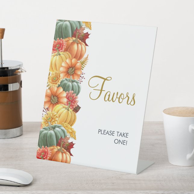 Fall Floral Pumpkin Favors Tabletop Sign (In SItu)