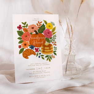 Fall Floral Pumpkin Friendsgiving Brunch Invitation