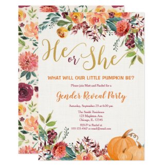 Fall floral pumpkin gender reveal invitation