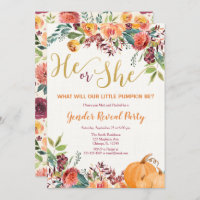 Fall floral pumpkin gender reveal invitation