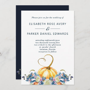 Fall Floral Pumpkin Heart Wedding Invitation