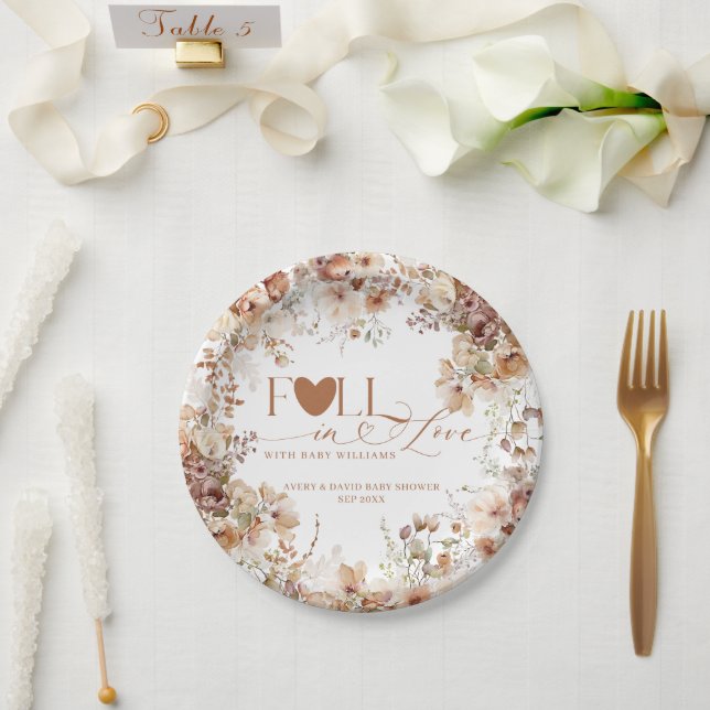 Fall Floral Pumpkin Neutral Baby Shower  Paper Plates (Wedding)