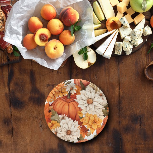 Fall Floral Pumpkin Paper Plates (Creator Uploaded)