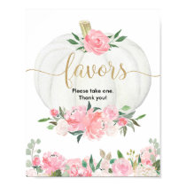 Fall floral pumpkin pink gold Baby shower favors  Poster