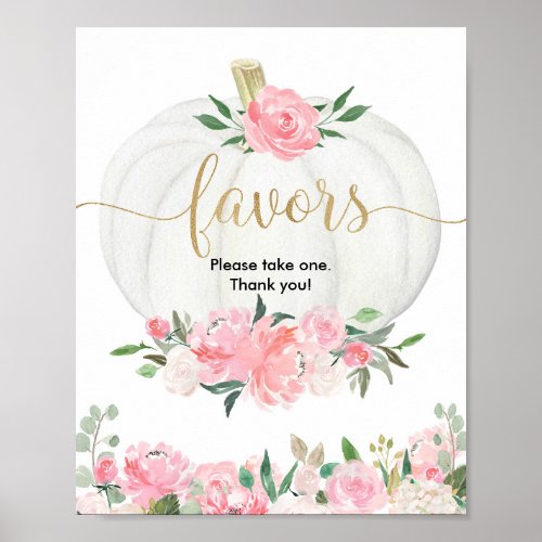 Fall floral pumpkin pink gold Baby shower favors  Poster