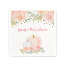 Fall Floral Pumpkin Pink & Gold Baby Shower Napkins
