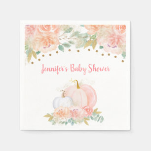 Fall Floral Pumpkin Pink & Gold Baby Shower Napkins
