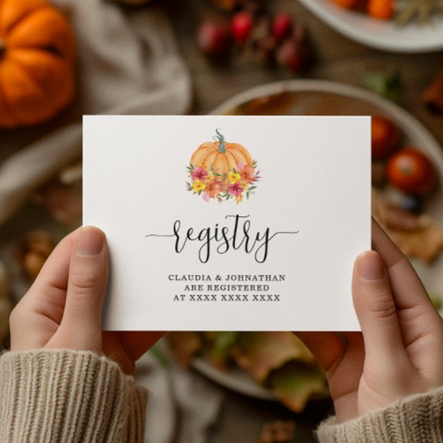 Fall Floral Pumpkin Registry Bridal Shower  Enclosure Card (Creator Uploaded)