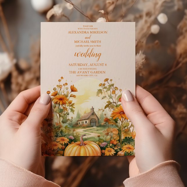 Fall Floral Pumpkin Rustic Wedding Invitation (Creator Uploaded)
