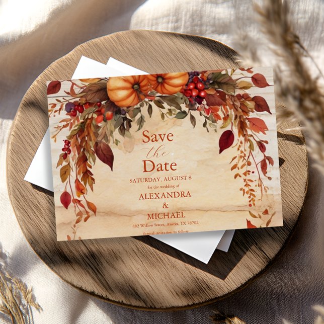 Fall Floral Pumpkin Rustic Wedding Save The Date (Creator Uploaded)