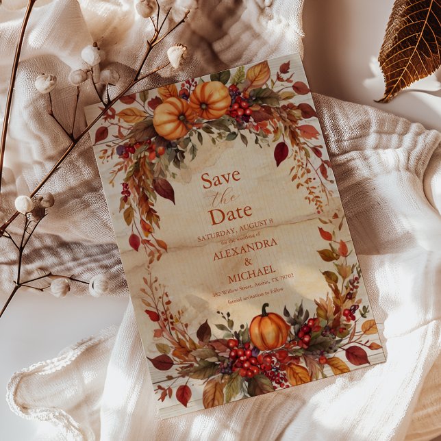Fall Floral Pumpkin Rustic Wedding Save The Date (Creator Uploaded)