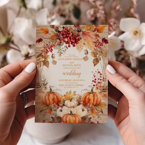 Fall Floral Pumpkin Scrip Wedding Invitation