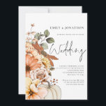 Fall Floral Pumpkin Script QR Code Wedding Invitat Invitation<br><div class="desc">Fall Floral Pumpkin Script QR Code Wedding. Add your QR code to your wedding website on the back makes this a convenient option for your guests to RSVP and see all the details without the need for separate RSVP and details cards. Your QR code will automatically generate when you rpelace...</div>