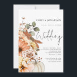 Fall Floral Pumpkin Script QR Code Wedding Invitat Invitation<br><div class="desc">Fall Floral Pumpkin Script QR Code Wedding. Add your QR code to your wedding website on the back makes this a convenient option for your guests to RSVP and see all the details without the need for separate RSVP and details cards. Your QR code will automatically generate when you rpelace...</div>