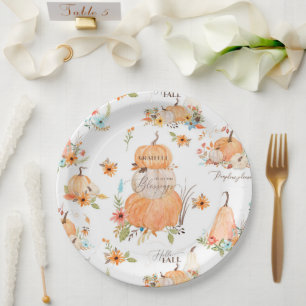 Fall Floral Pumpkin Sunflower Harvest Thanksgiving Paper Plates
