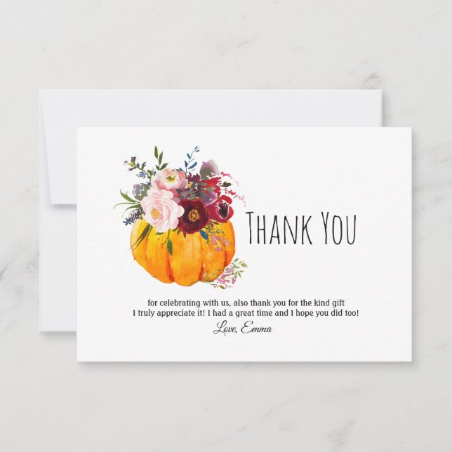 fall, floral, pumpkin thank you card (Front)