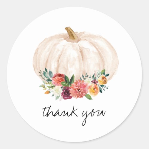 Fall Floral Pumpkin Thank You Favor  Classic Round Sticker