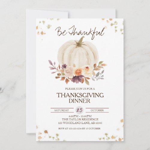 Fall Floral Pumpkin Thanksgiving Invitation