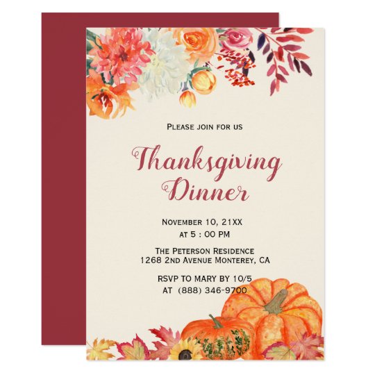 Fall Floral Pumpkin Thanksgiving Invitations | Zazzle.com