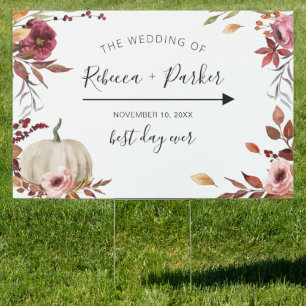 Fall Floral Pumpkin Wedding directional sign
