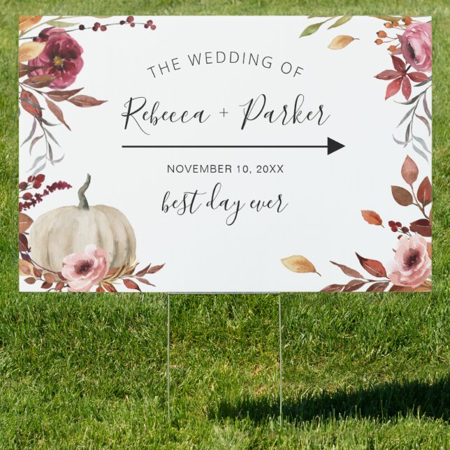Fall Floral Pumpkin Wedding directional sign (Insitu)