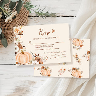 Fall Floral Pumpkin Wedding RSVP Card
