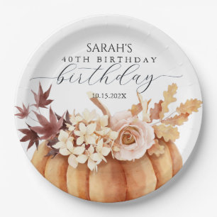 Fall Floral Pumpkin Woman Birthday Brunch Paper Plates