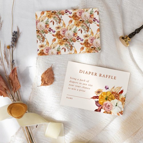 Fall Floral  Pumpkins Baby Shower Diaper Raffle Enclosure Card