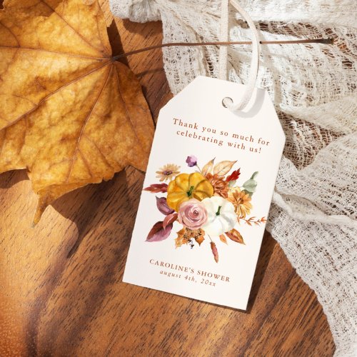 Fall Floral  Pumpkins Baby Shower Gift Tags