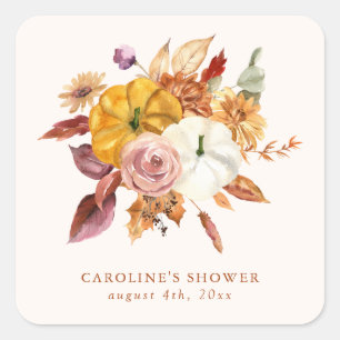 Fall Floral & Pumpkins Baby Shower Square Sticker