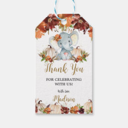 Fall Floral Pumpkins Cute Elephant Baby Shower Gift Tags